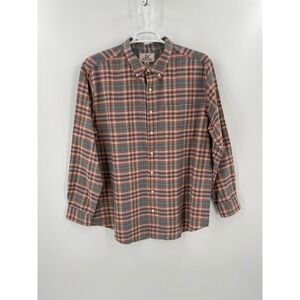 Madda Fella Ernest‎ Shirt XL Coral Stone Plaid Cotton Linen-Accent Style